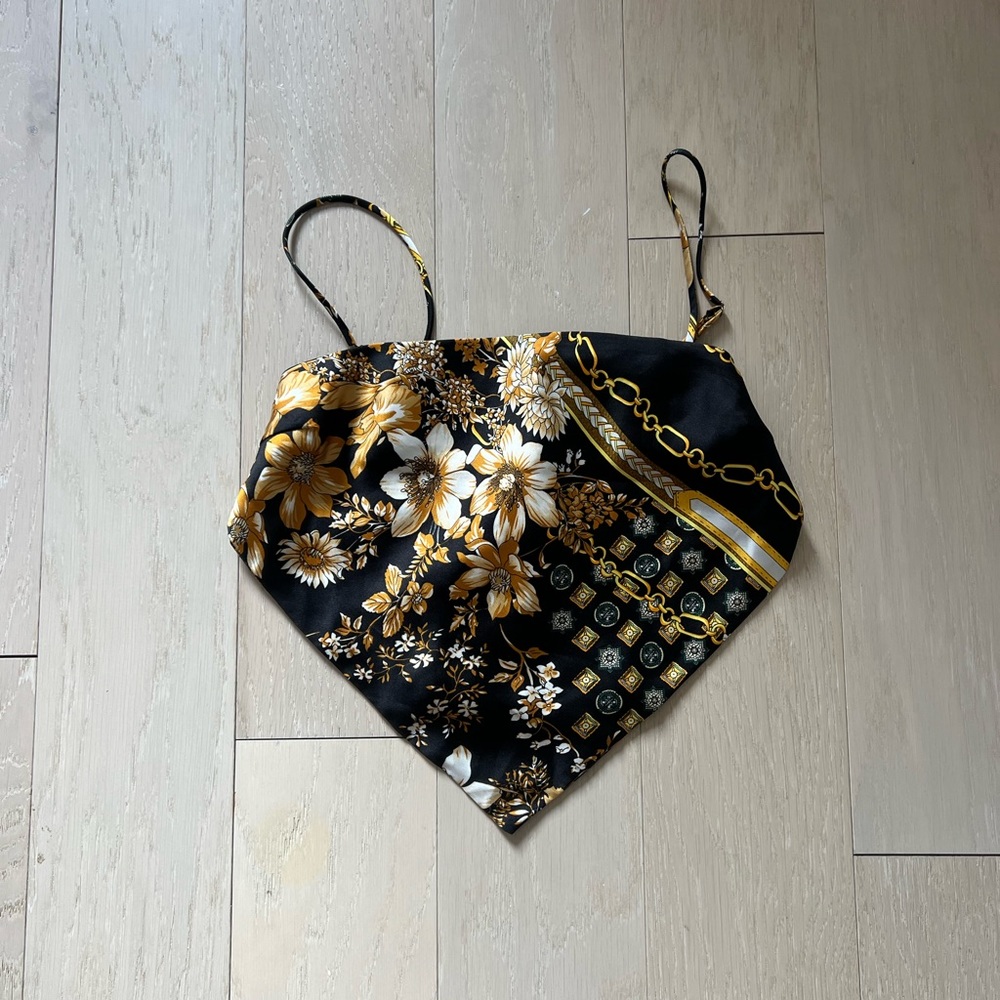 Princess Polly Floral Black and Gold Scarf Top